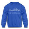 Kansas City, Missouri Youth Sweatshirt - Skyline Youth Kansas City Crewneck Sweatshirt - royal blue