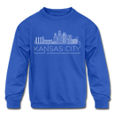Kansas City, Missouri Youth Sweatshirt - Skyline Youth Kansas City Crewneck Sweatshirt - royal blue