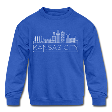 Kansas City, Missouri Youth Sweatshirt - Skyline Youth Kansas City Crewneck Sweatshirt - royal blue
