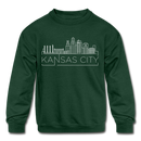 Kansas City, Missouri Youth Sweatshirt - Skyline Youth Kansas City Crewneck Sweatshirt - forest green
