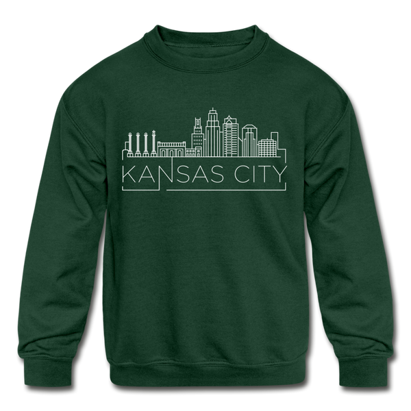 Kansas City, Missouri Youth Sweatshirt - Skyline Youth Kansas City Crewneck Sweatshirt - forest green
