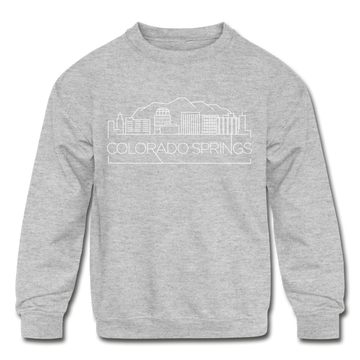 Colorado Springs, Colorado Youth Sweatshirt - Skyline Youth Colorado Springs Crewneck Sweatshirt - heather gray
