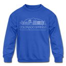 Colorado Springs, Colorado Youth Sweatshirt - Skyline Youth Colorado Springs Crewneck Sweatshirt - royal blue