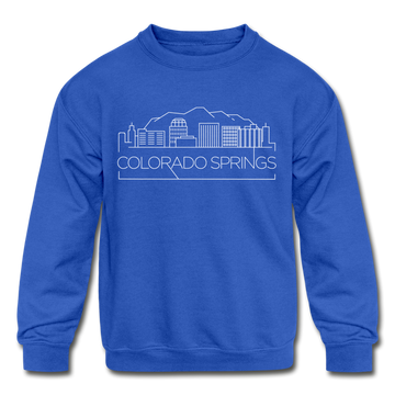 Colorado Springs, Colorado Youth Sweatshirt - Skyline Youth Colorado Springs Crewneck Sweatshirt - royal blue