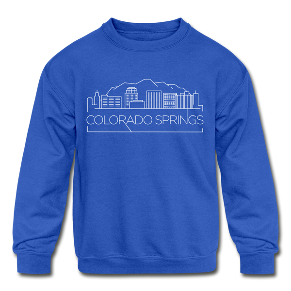 Colorado Springs, Colorado Youth Sweatshirt - Skyline Youth Colorado Springs Crewneck Sweatshirt - royal blue