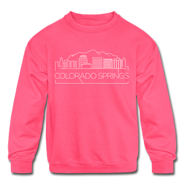 Colorado Springs, Colorado Youth Sweatshirt - Skyline Youth Colorado Springs Crewneck Sweatshirt - neon pink