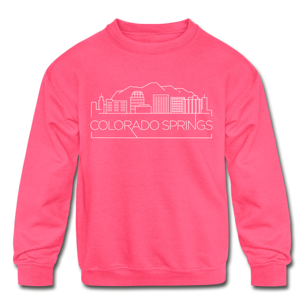 Colorado Springs, Colorado Youth Sweatshirt - Skyline Youth Colorado Springs Crewneck Sweatshirt - neon pink