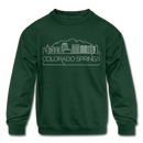 Colorado Springs, Colorado Youth Sweatshirt - Skyline Youth Colorado Springs Crewneck Sweatshirt - forest green