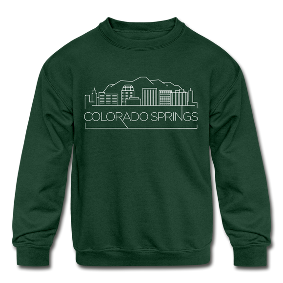Colorado Springs, Colorado Youth Sweatshirt - Skyline Youth Colorado Springs Crewneck Sweatshirt - forest green