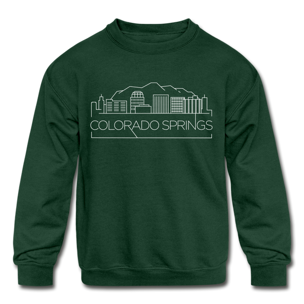 Colorado Springs, Colorado Youth Sweatshirt - Skyline Youth Colorado Springs Crewneck Sweatshirt - forest green