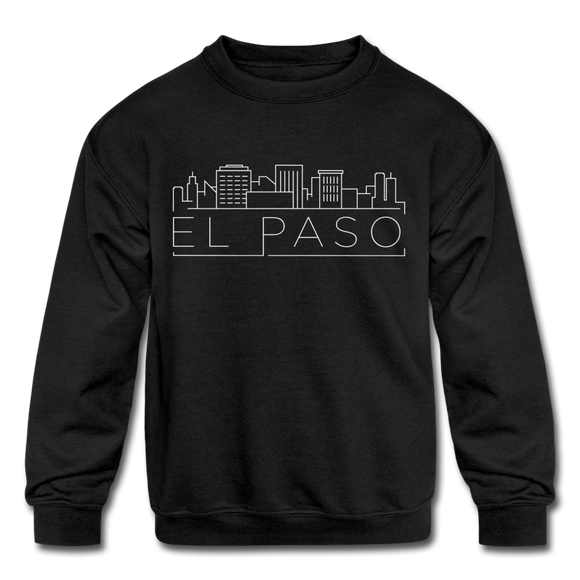 El Paso, Texas Youth Sweatshirt - Skyline Youth El Paso Crewneck Sweatshirt - black
