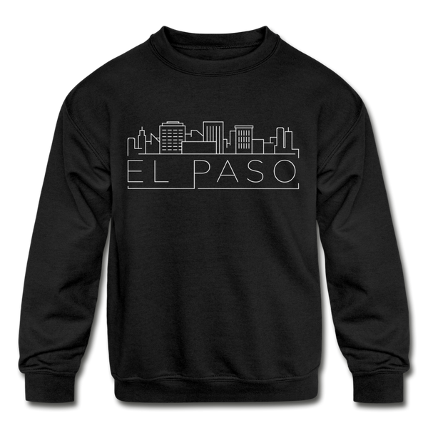 El Paso, Texas Youth Sweatshirt - Skyline Youth El Paso Crewneck Sweatshirt - black