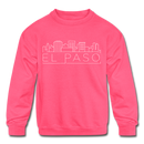El Paso, Texas Youth Sweatshirt - Skyline Youth El Paso Crewneck Sweatshirt - neon pink
