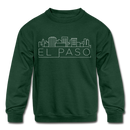 El Paso, Texas Youth Sweatshirt - Skyline Youth El Paso Crewneck Sweatshirt - forest green