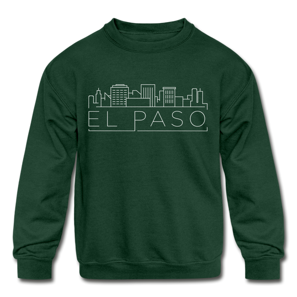 El Paso, Texas Youth Sweatshirt - Skyline Youth El Paso Crewneck Sweatshirt - forest green