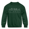 El Paso, Texas Youth Sweatshirt - Skyline Youth El Paso Crewneck Sweatshirt - forest green