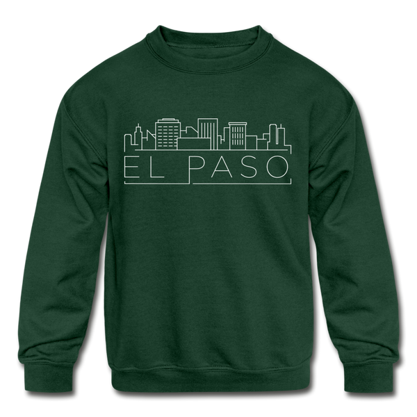 El Paso, Texas Youth Sweatshirt - Skyline Youth El Paso Crewneck Sweatshirt - forest green