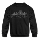 Fort Worth, Texas Youth Sweatshirt - Skyline Youth Fort Worth Crewneck Sweatshirt - black