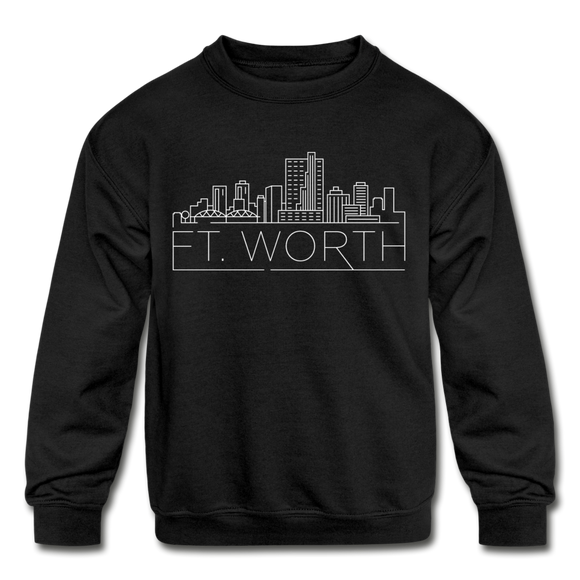 Fort Worth, Texas Youth Sweatshirt - Skyline Youth Fort Worth Crewneck Sweatshirt - black