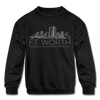 Fort Worth, Texas Youth Sweatshirt - Skyline Youth Fort Worth Crewneck Sweatshirt - black