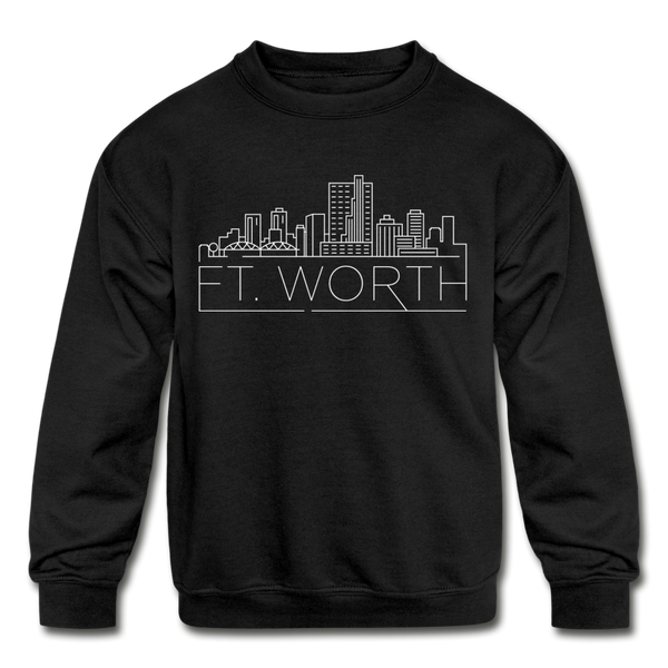 Fort Worth, Texas Youth Sweatshirt - Skyline Youth Fort Worth Crewneck Sweatshirt - black