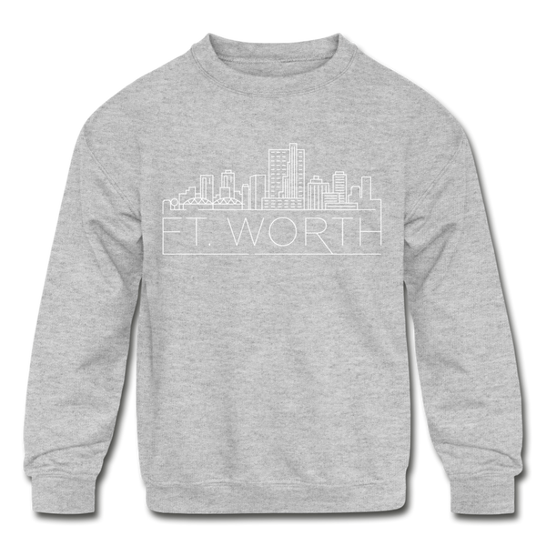Fort Worth, Texas Youth Sweatshirt - Skyline Youth Fort Worth Crewneck Sweatshirt - heather gray