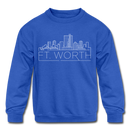 Fort Worth, Texas Youth Sweatshirt - Skyline Youth Fort Worth Crewneck Sweatshirt - royal blue