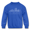 Fort Worth, Texas Youth Sweatshirt - Skyline Youth Fort Worth Crewneck Sweatshirt - royal blue