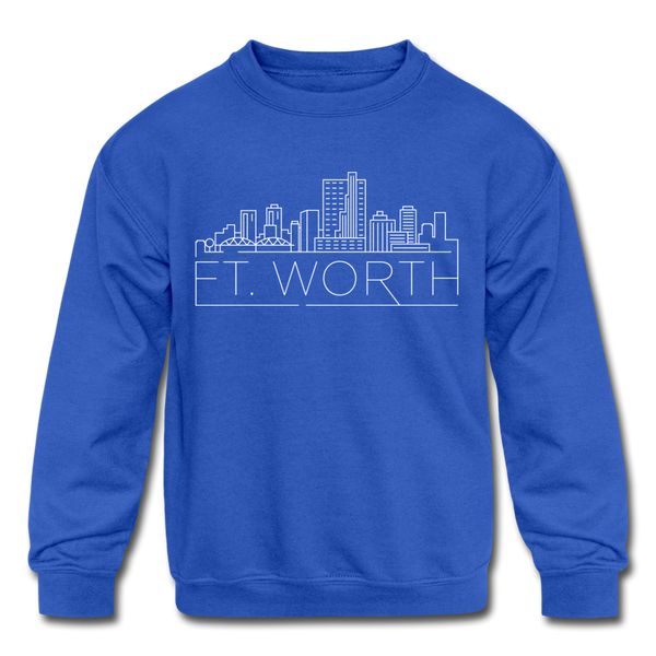 Fort Worth, Texas Youth Sweatshirt - Skyline Youth Fort Worth Crewneck Sweatshirt - royal blue