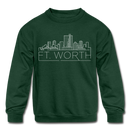 Fort Worth, Texas Youth Sweatshirt - Skyline Youth Fort Worth Crewneck Sweatshirt - forest green