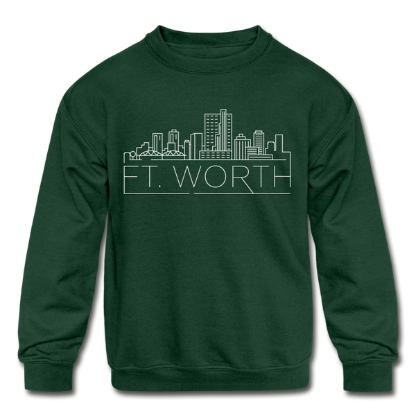 Fort Worth, Texas Youth Sweatshirt - Skyline Youth Fort Worth Crewneck Sweatshirt - forest green
