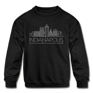 Indianapolis, Indiana Youth Sweatshirt - Skyline Youth Indianapolis Crewneck Sweatshirt - black