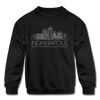 Indianapolis, Indiana Youth Sweatshirt - Skyline Youth Indianapolis Crewneck Sweatshirt - black