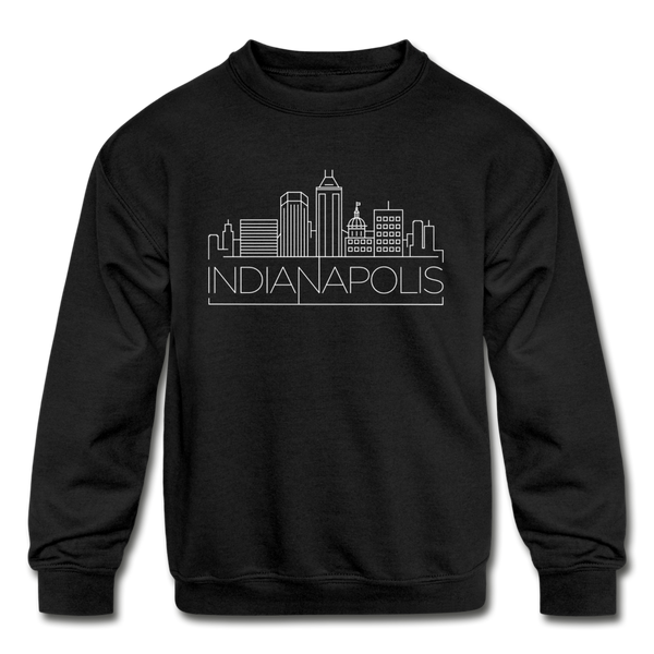 Indianapolis, Indiana Youth Sweatshirt - Skyline Youth Indianapolis Crewneck Sweatshirt - black