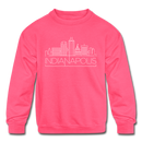 Indianapolis, Indiana Youth Sweatshirt - Skyline Youth Indianapolis Crewneck Sweatshirt - neon pink
