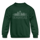 Indianapolis, Indiana Youth Sweatshirt - Skyline Youth Indianapolis Crewneck Sweatshirt - forest green