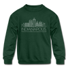 Indianapolis, Indiana Youth Sweatshirt - Skyline Youth Indianapolis Crewneck Sweatshirt - forest green