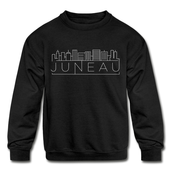 Juneau, Alaska Youth Sweatshirt - Skyline Youth Juneau Crewneck Sweatshirt - black