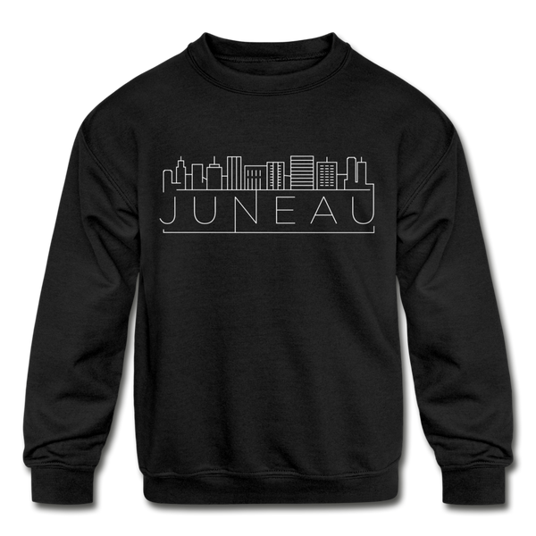 Juneau, Alaska Youth Sweatshirt - Skyline Youth Juneau Crewneck Sweatshirt - black