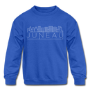 Juneau, Alaska Youth Sweatshirt - Skyline Youth Juneau Crewneck Sweatshirt - royal blue