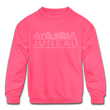 Juneau, Alaska Youth Sweatshirt - Skyline Youth Juneau Crewneck Sweatshirt - neon pink