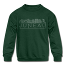 Juneau, Alaska Youth Sweatshirt - Skyline Youth Juneau Crewneck Sweatshirt - forest green