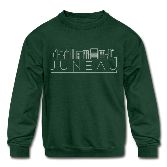 Juneau, Alaska Youth Sweatshirt - Skyline Youth Juneau Crewneck Sweatshirt - forest green