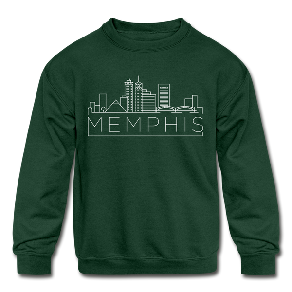 Memphis, Tennessee Youth Sweatshirt - Skyline Youth Memphis Crewneck Sweatshirt - forest green