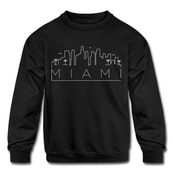 Miami, Florida Youth Sweatshirt - Skyline Youth Miami Crewneck Sweatshirt - black