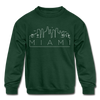Miami, Florida Youth Sweatshirt - Skyline Youth Miami Crewneck Sweatshirt - forest green