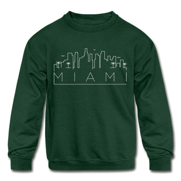 Miami, Florida Youth Sweatshirt - Skyline Youth Miami Crewneck Sweatshirt - forest green