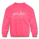 Columbus, Ohio Youth Sweatshirt - Skyline Youth Columbus Crewneck Sweatshirt - neon pink