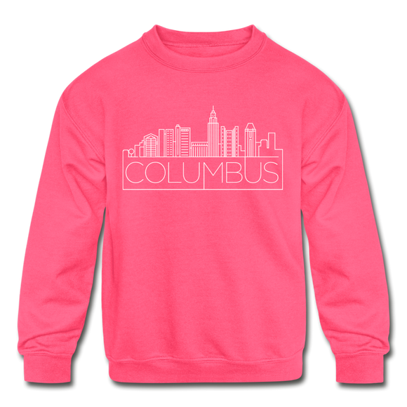 Columbus, Ohio Youth Sweatshirt - Skyline Youth Columbus Crewneck Sweatshirt - neon pink