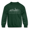 Columbus, Ohio Youth Sweatshirt - Skyline Youth Columbus Crewneck Sweatshirt - forest green
